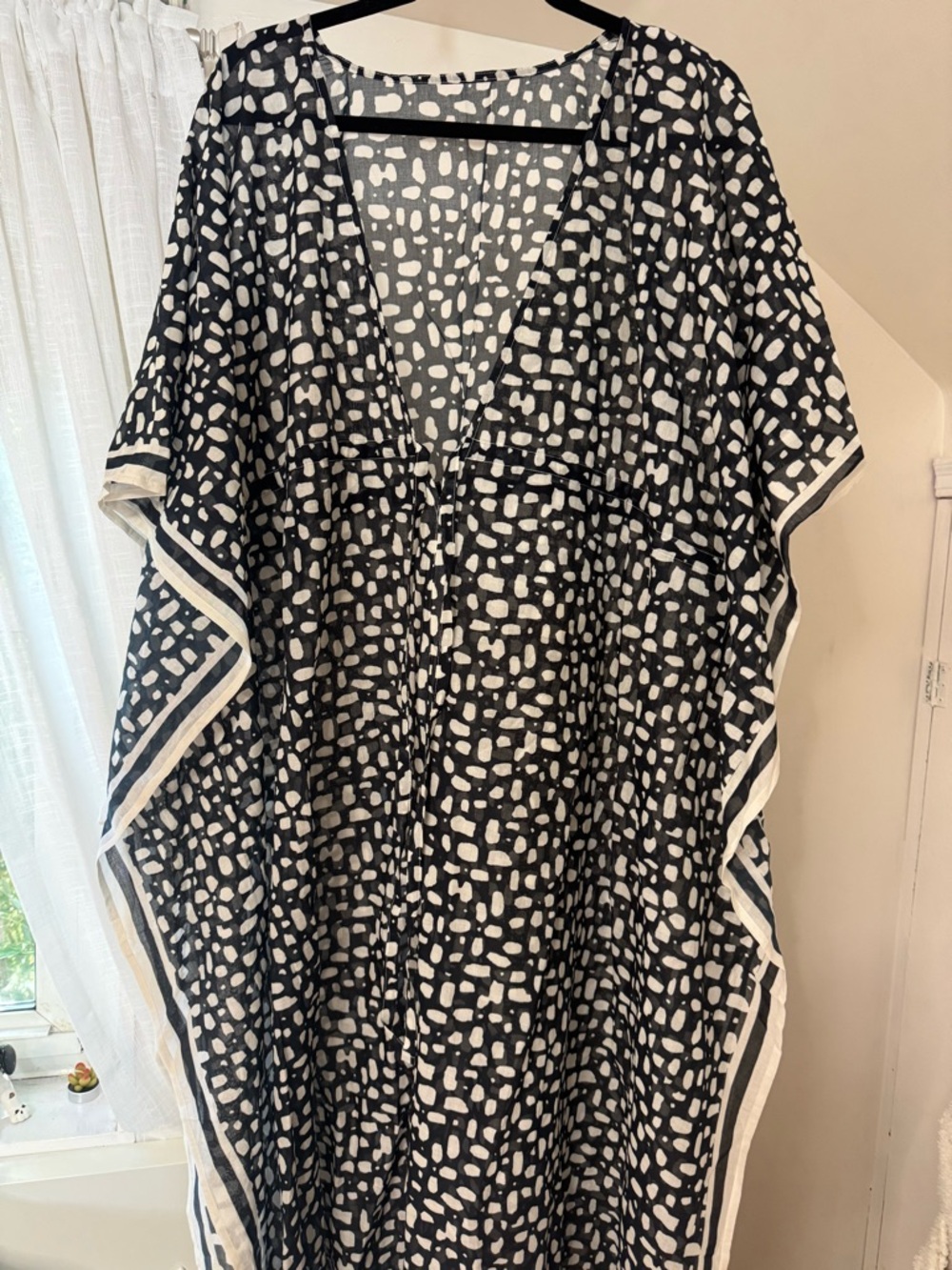 BANANA REPUBLIC Black And White Print Kaftan Dress, Beach Cover Up, M/L, NEW!!